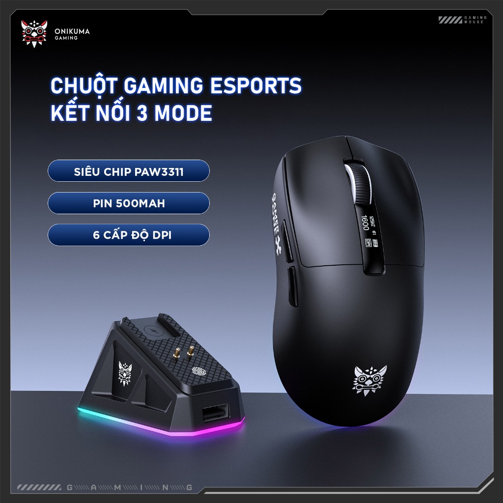 Chuột Không Dây Bluetooth Chuyên Gaming onikuma DM07 3MODE Chip Khủng PAW3311 Pollingrate 1Khz pin 500mAh có dock sạc | BigBuy360 - bigbuy360.vn