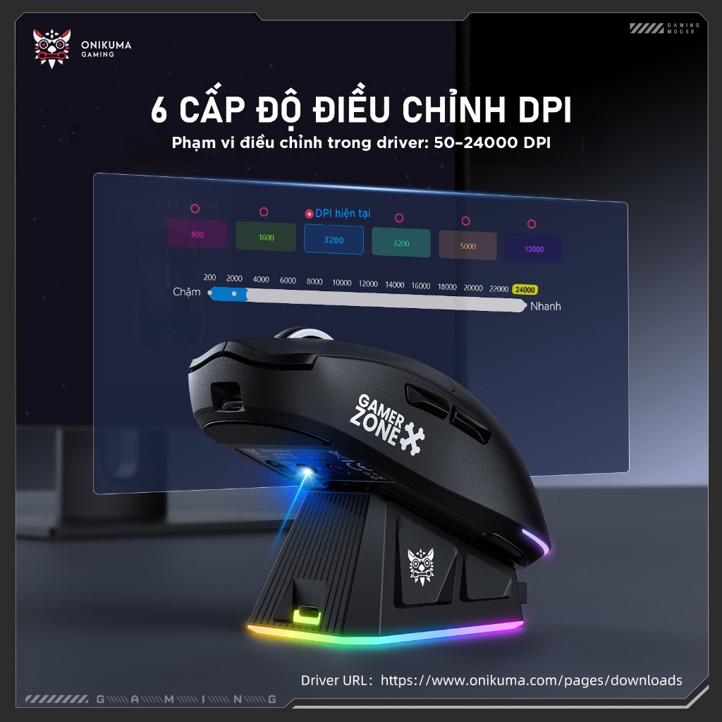 Chuột Không Dây Bluetooth Chuyên Gaming onikuma DM07 3MODE Chip Khủng PAW3311 Pollingrate 1Khz pin 500mAh có dock sạc | BigBuy360 - bigbuy360.vn