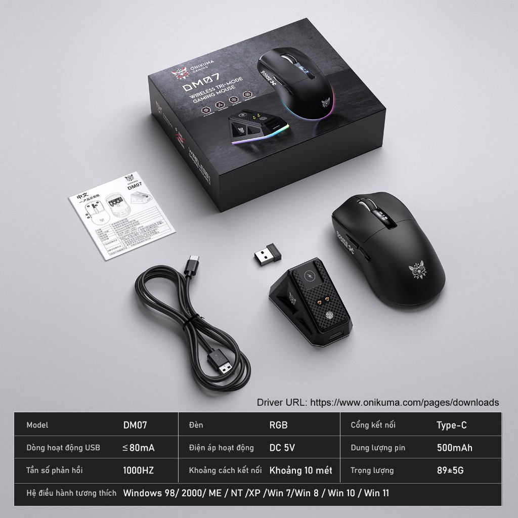 Chuột Không Dây Bluetooth Chuyên Gaming onikuma DM07 3MODE Chip Khủng PAW3311 Pollingrate 1Khz pin 500mAh có dock sạc | BigBuy360 - bigbuy360.vn