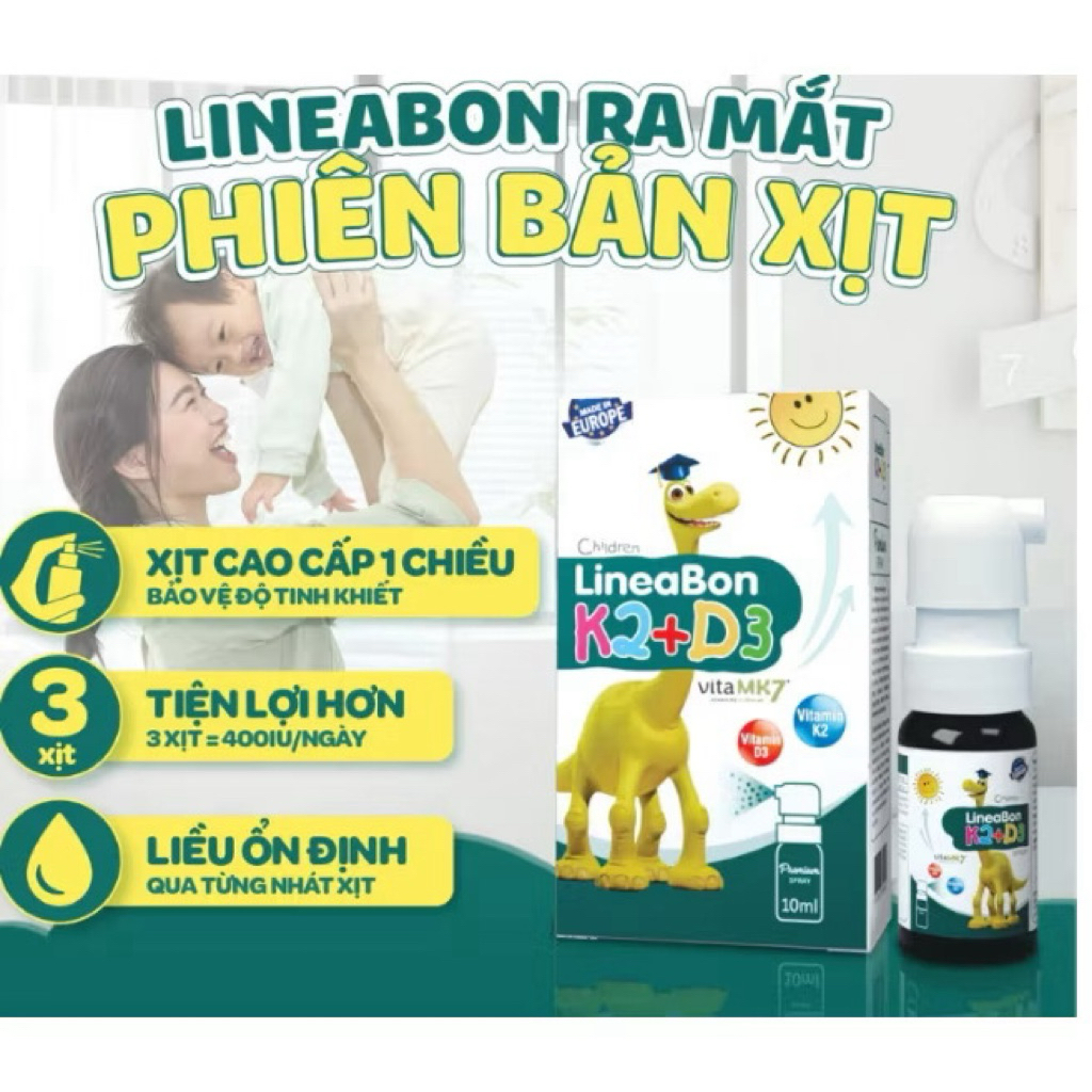 LineaBon K2+D3 Dạng Xịt ( Màu  Xanh 10 ml) bổ sung  D3,K2 giúp bé ngủ ngon,mau lớn,chắc khỏe xương,t