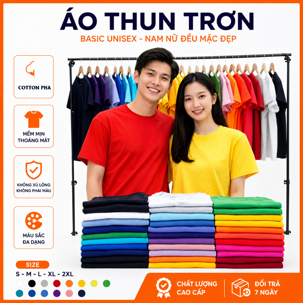 Top Áo Thun Trơn Phom Vừa THOITRANG24H Nhiều Màu Basic Nam Nữ Ngắn Tay Vải Dày Mịn Đủ Size