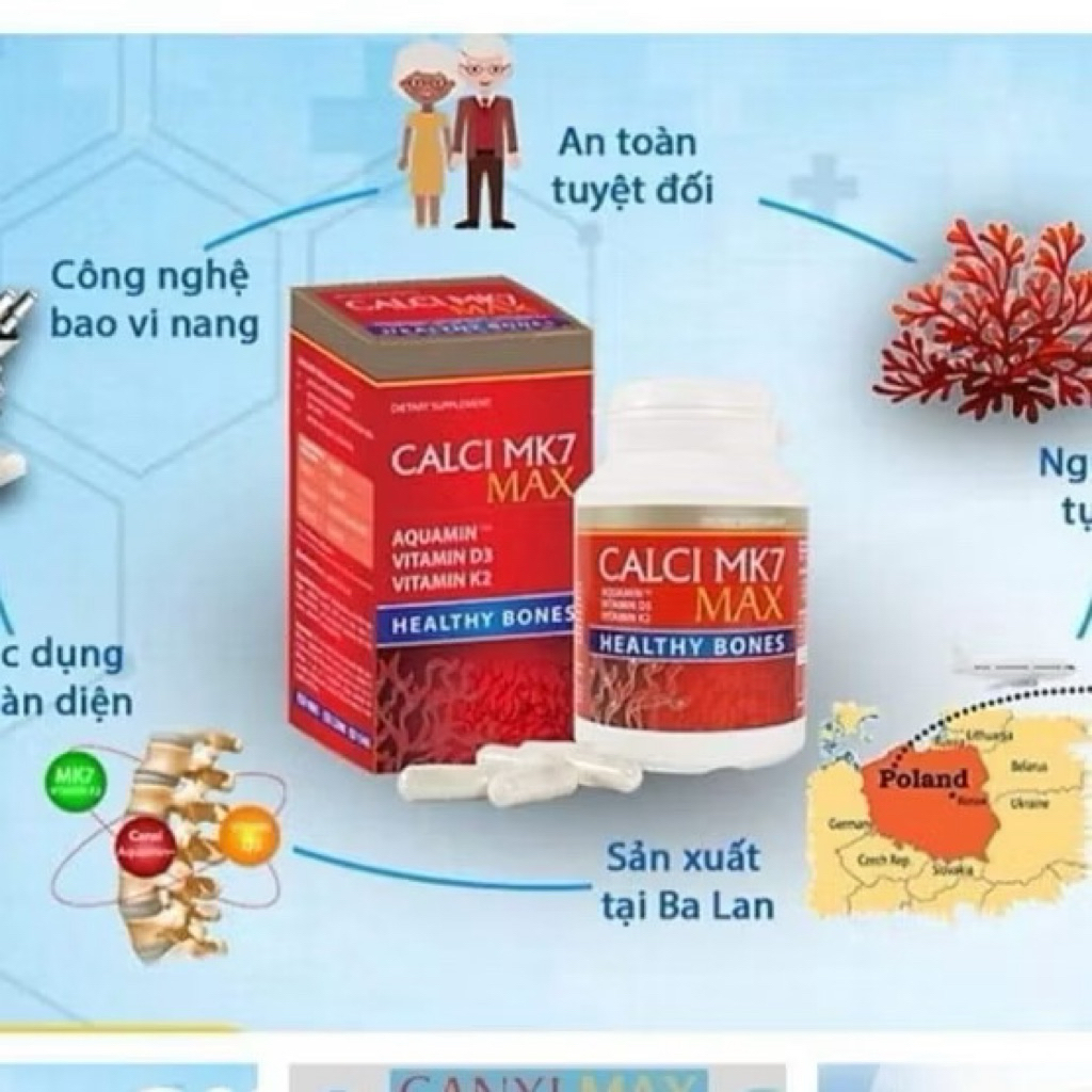 Calci MK7 Max 60v- Viên uống bổ sung canxi tảo đỏ tự nhiên, vitamin D3, MK7 hộp 60 viên0