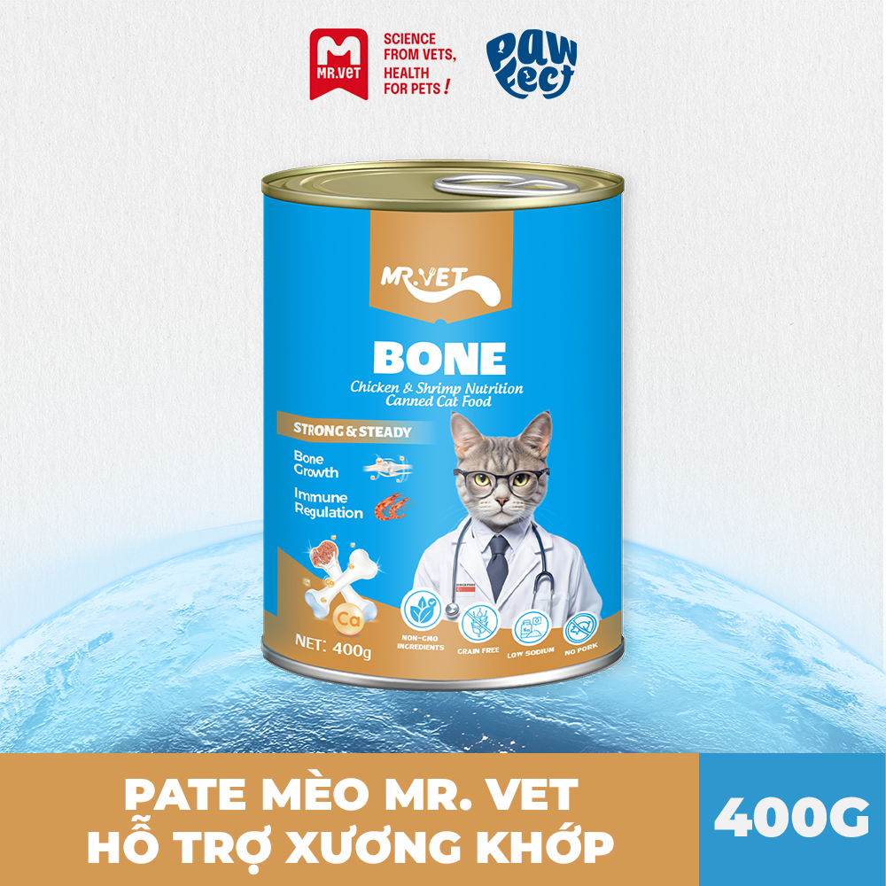 MR. VET PATE 400G BONE – Pate Cho Mèo Hỗ Trợ Xương Khớp, Bổ Sung Canxi, Dinh Dưỡng Cao Cấp