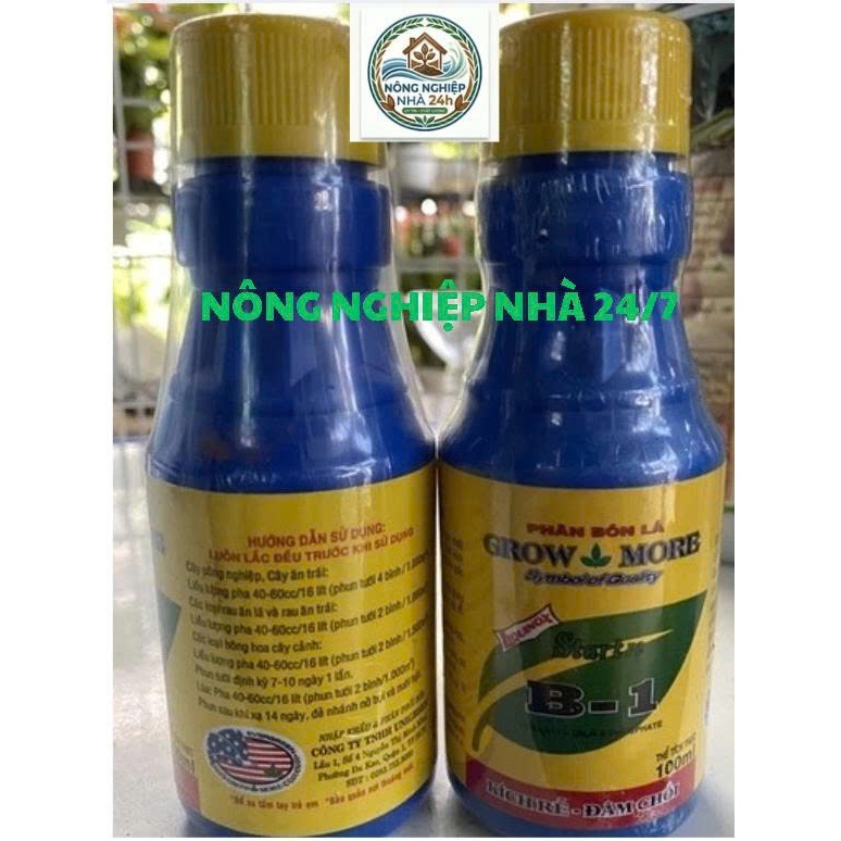 B1 Growmore 100ml – Vitamin B1 Kích Rễ, Chống Sốc, Phục Hồi Cây Trồng, Xanh Lá Mạnh
