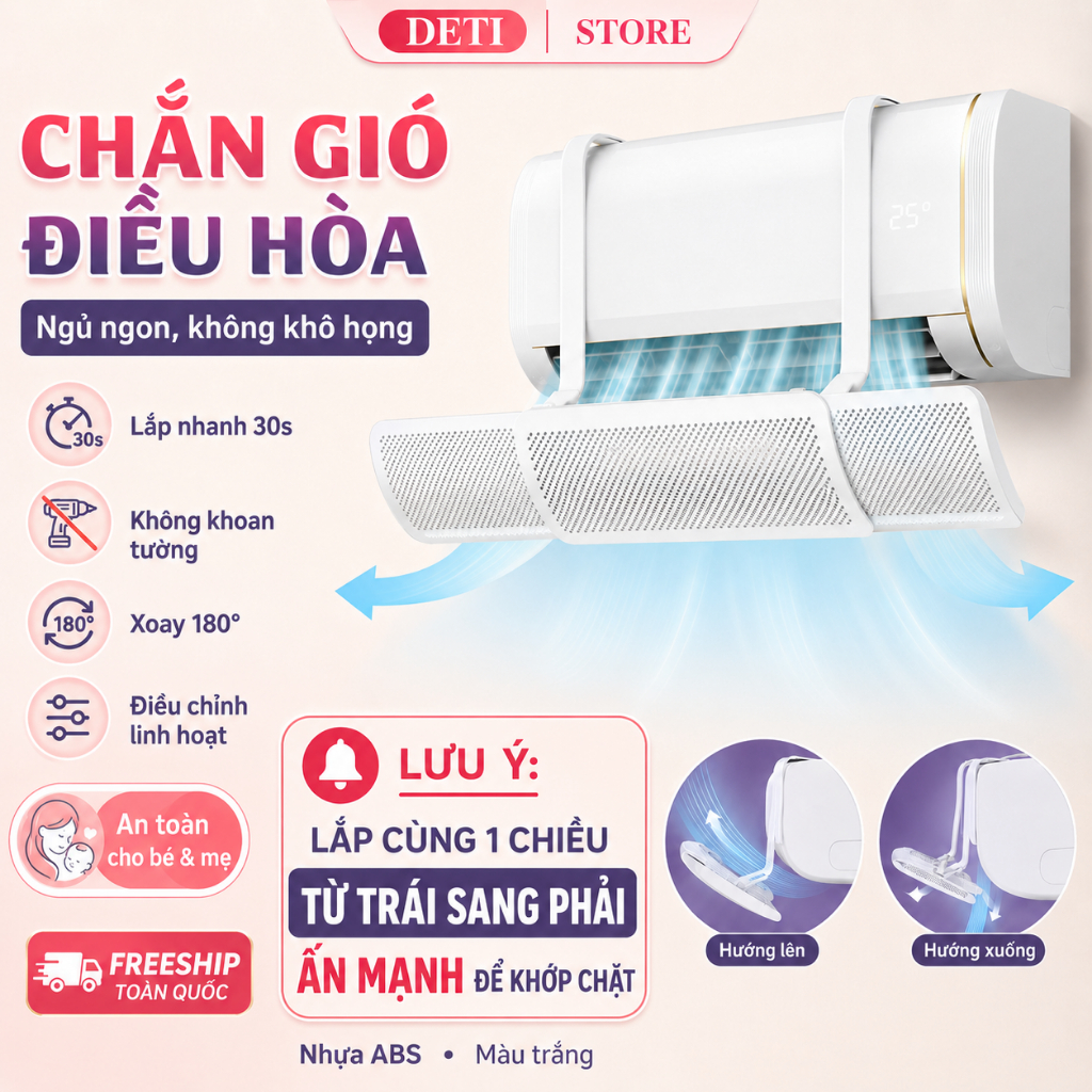 [HÀNG LOẠI 1] Tắm Chắn Gió Điều Cao Cấp Xoay 180 Độ 3 Cánh, Điều Chỉnh Kích Thước, Tấm Chắn Máy Lạnh