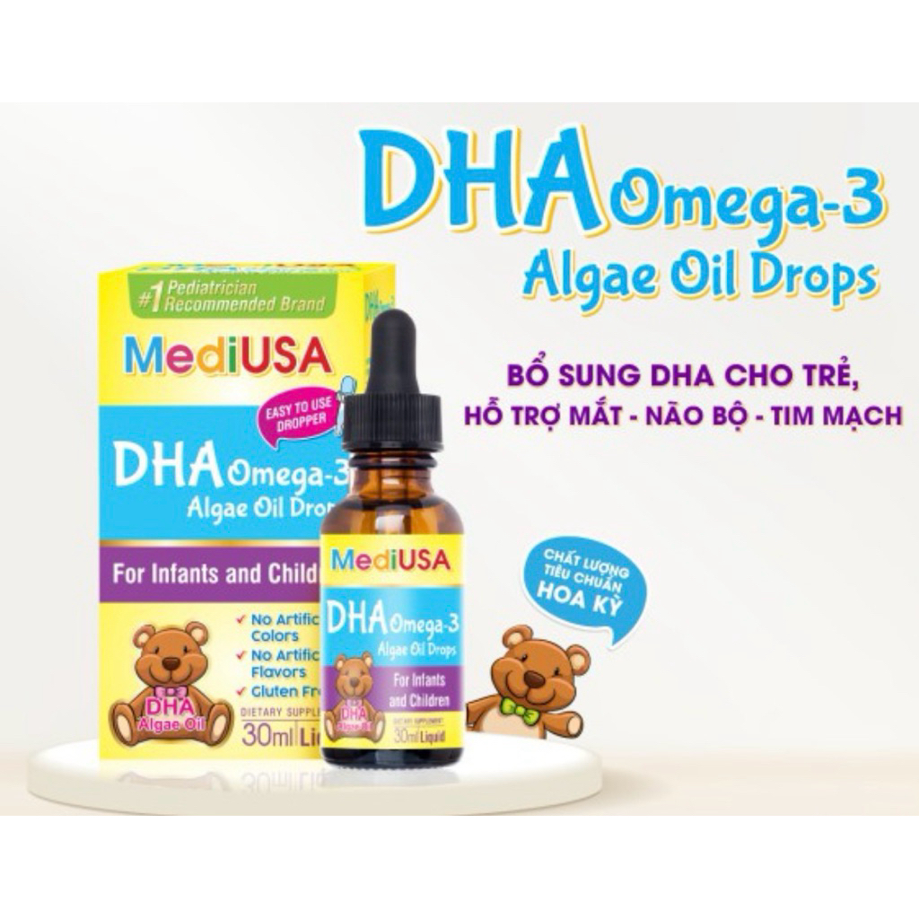 MediUSA DHA OMEGA-3 ALGAE OIL DROPS (hộp 30 ml) bổ sung DHA nhỏ giọt .hỗ trợ trẻ phát triển trí não,