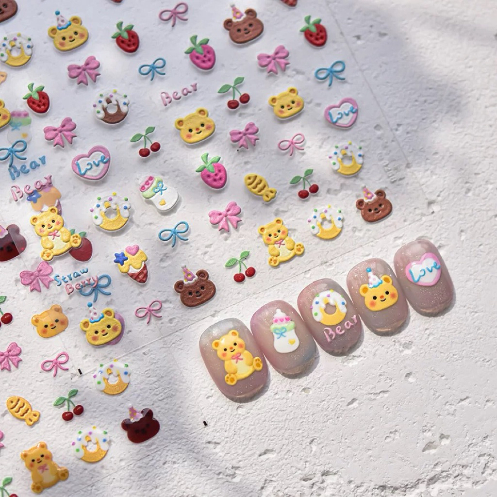 ( 4258 ) STICKER NỔI 5D GẤU BÁNH NƠ CHERRY