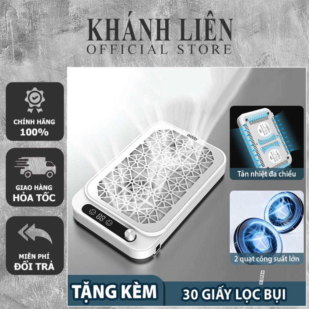Máy hút bụi nail Eiddo 2 quạt công suất cao - Tặng Kèm 30 Giấy Lọc bụi móng - Màn hình LED sắc nét -
