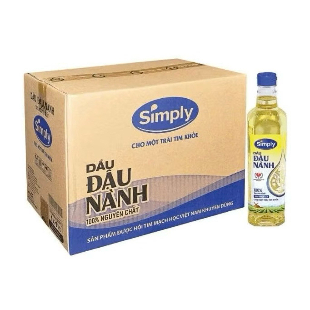 Thùng 1 lít/2 lít - Dầu Đậu Nành Simply 100% Nguyên Chất tốt cho tim mạch - 12 chai x 1 lít , 6 chai