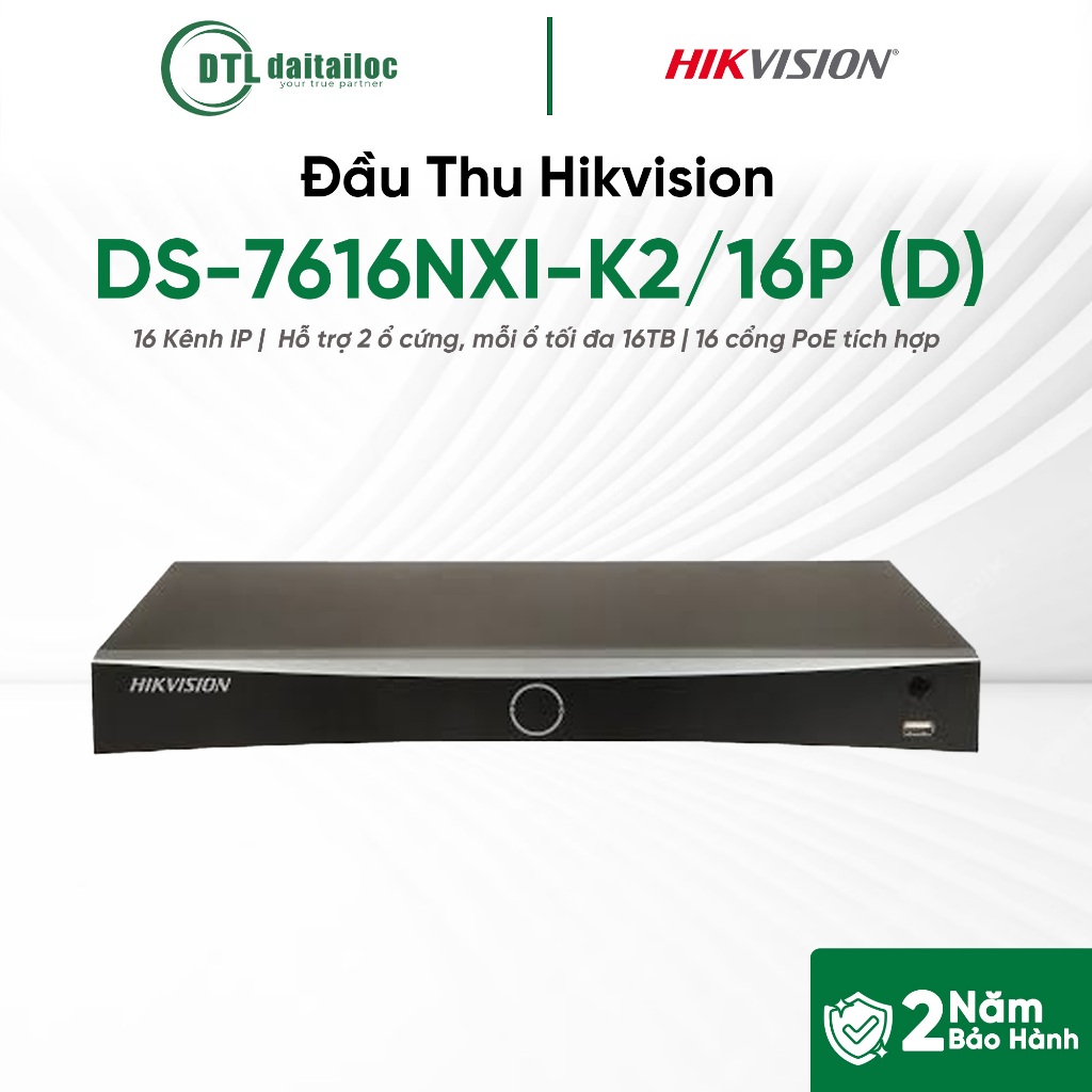 Đầu thu Hikvision DS-7616NXI-K2/16P (D) (16 Kênh IP/2 Ổ Cứng/Cấp Nguồn PoE) | Chính Hãng | Bảo Hành 
