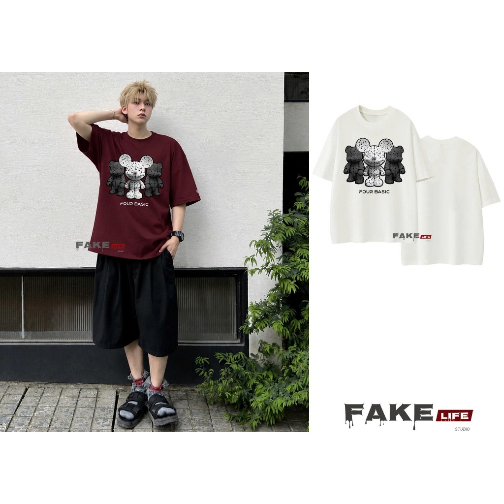 Áo thun in cao cấp MẪU FOUR BASIC unisex FAKE LIFE form rộng Nam Nữ 100% cotton
