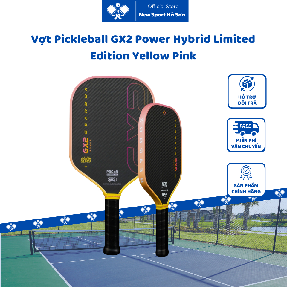 Vợt pickleball Gearbox GX2 Power Hybrid Yellow Pink 16mm phù hợp với mọi lối chơi