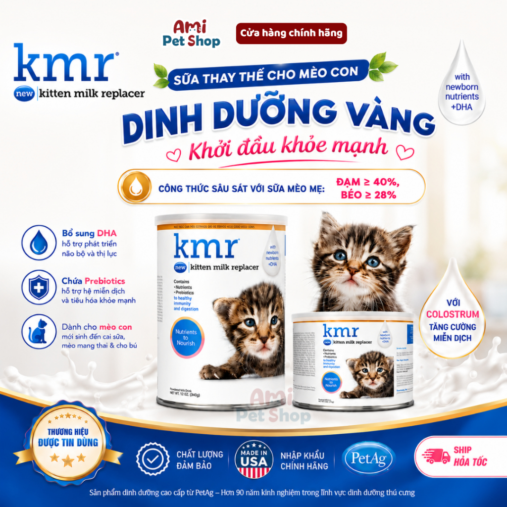 (Date mới 2027) Sữa bột Kmr cao cấp cho mèo con, mèo sơ sinh, mèo mới đẻ - Hàng chính hãng