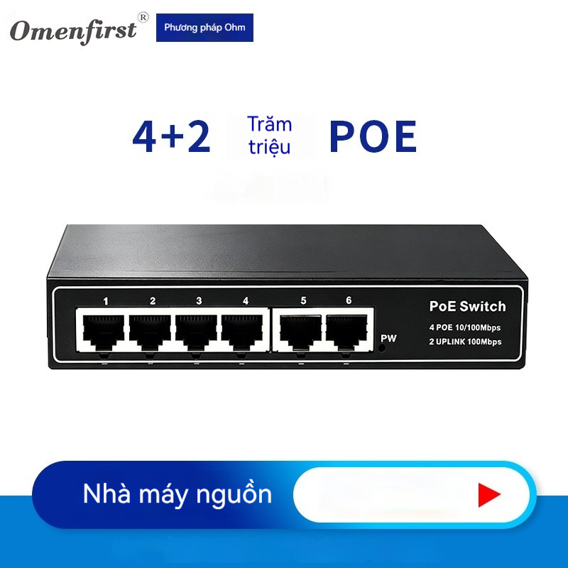 Switch PoE 4 cổng 100Mbps + 2 cổng uplink 100Mbps, bộ chia mạng, hub mạng, bộ chia dây LAN, switch E