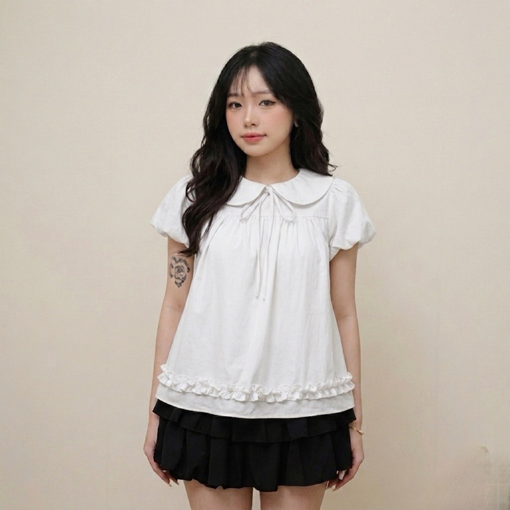 [MỞ BÁN] ÁO SƠ MI BABYDOLL CỔ PETER PAN PHỐI NƠ VIỀN BÈO TIỂU THƯ CHẤT GIÓ NHĂN DÁNG SUÔNG CHO NỮ m6612 | BigBuy360 - bigbuy360.vn