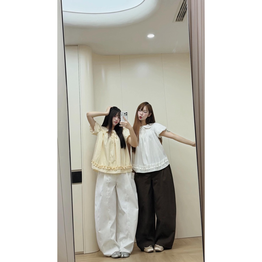 [MỞ BÁN] ÁO SƠ MI BABYDOLL CỔ PETER PAN PHỐI NƠ VIỀN BÈO TIỂU THƯ CHẤT GIÓ NHĂN DÁNG SUÔNG CHO NỮ m6612 | BigBuy360 - bigbuy360.vn