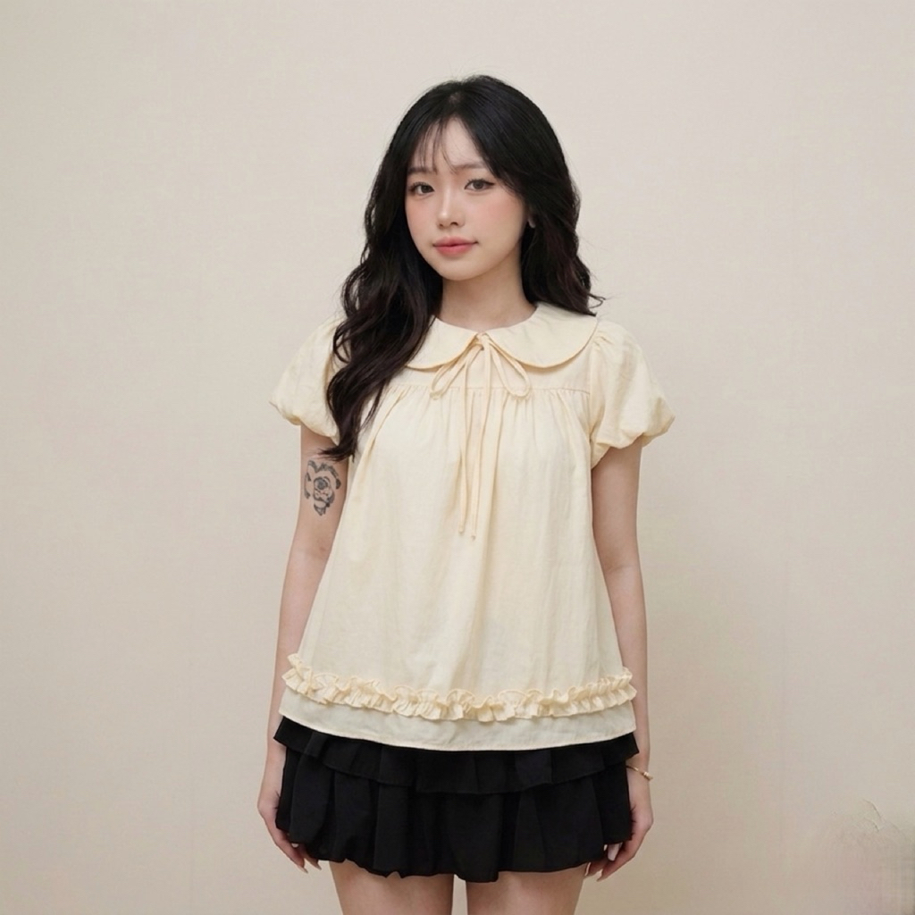 [MỞ BÁN] ÁO SƠ MI BABYDOLL CỔ PETER PAN PHỐI NƠ VIỀN BÈO TIỂU THƯ CHẤT GIÓ NHĂN DÁNG SUÔNG CHO NỮ m6612 | BigBuy360 - bigbuy360.vn