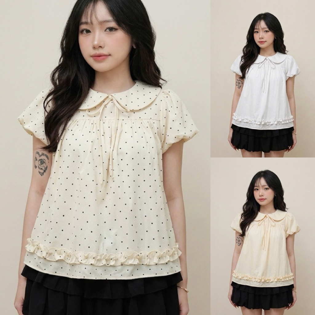 [MỞ BÁN] ÁO SƠ MI BABYDOLL CỔ PETER PAN PHỐI NƠ VIỀN BÈO TIỂU THƯ CHẤT GIÓ NHĂN DÁNG SUÔNG CHO NỮ m6612 | BigBuy360 - bigbuy360.vn