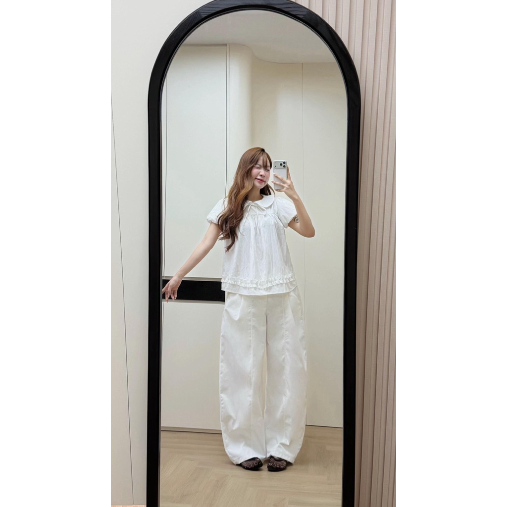 [MỞ BÁN] ÁO SƠ MI BABYDOLL CỔ PETER PAN PHỐI NƠ VIỀN BÈO TIỂU THƯ CHẤT GIÓ NHĂN DÁNG SUÔNG CHO NỮ m6612 | BigBuy360 - bigbuy360.vn