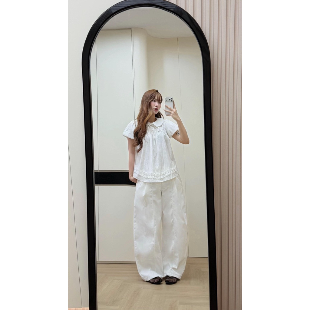 [MỞ BÁN] ÁO SƠ MI BABYDOLL CỔ PETER PAN PHỐI NƠ VIỀN BÈO TIỂU THƯ CHẤT GIÓ NHĂN DÁNG SUÔNG CHO NỮ m6612 | BigBuy360 - bigbuy360.vn