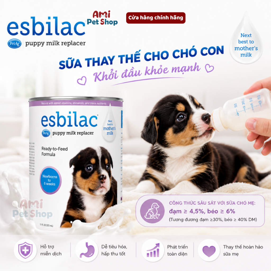 (Date mới 04/27) Sữa cao cấp cho Chó Con Esbilac 340g – Thay Thế Sữa Mẹ, Hỗ Trợ Phát Triển Toàn Diện