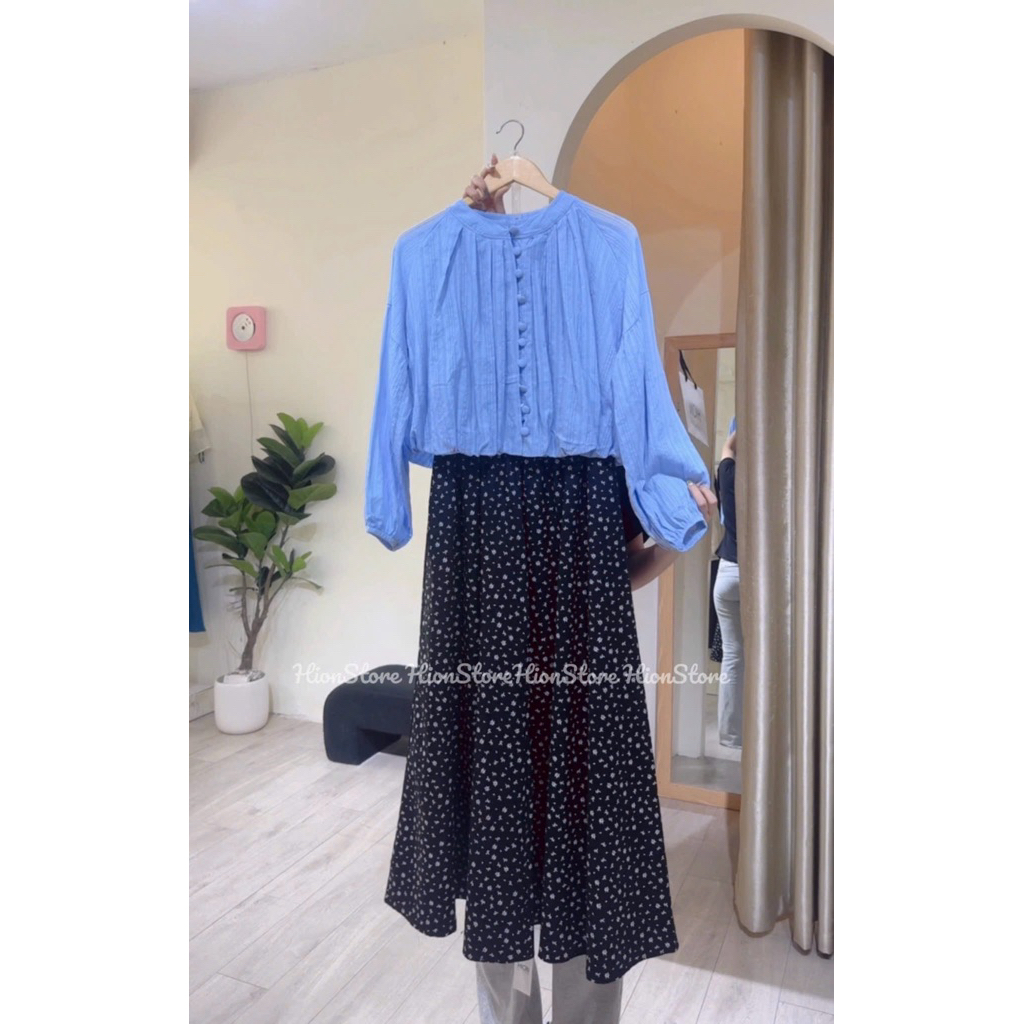 Hion Store - Set áo xanh tay dài + cv bi đen size S M