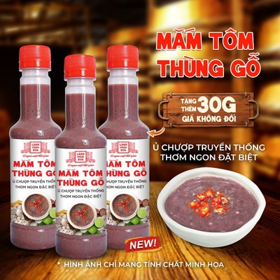 COMBO 3 HỦ MẮM TÔM THÙNG GỖ Làng Chài Xưa nguyên liệu tươi, thơm ngon đặc biệt chai 290g
