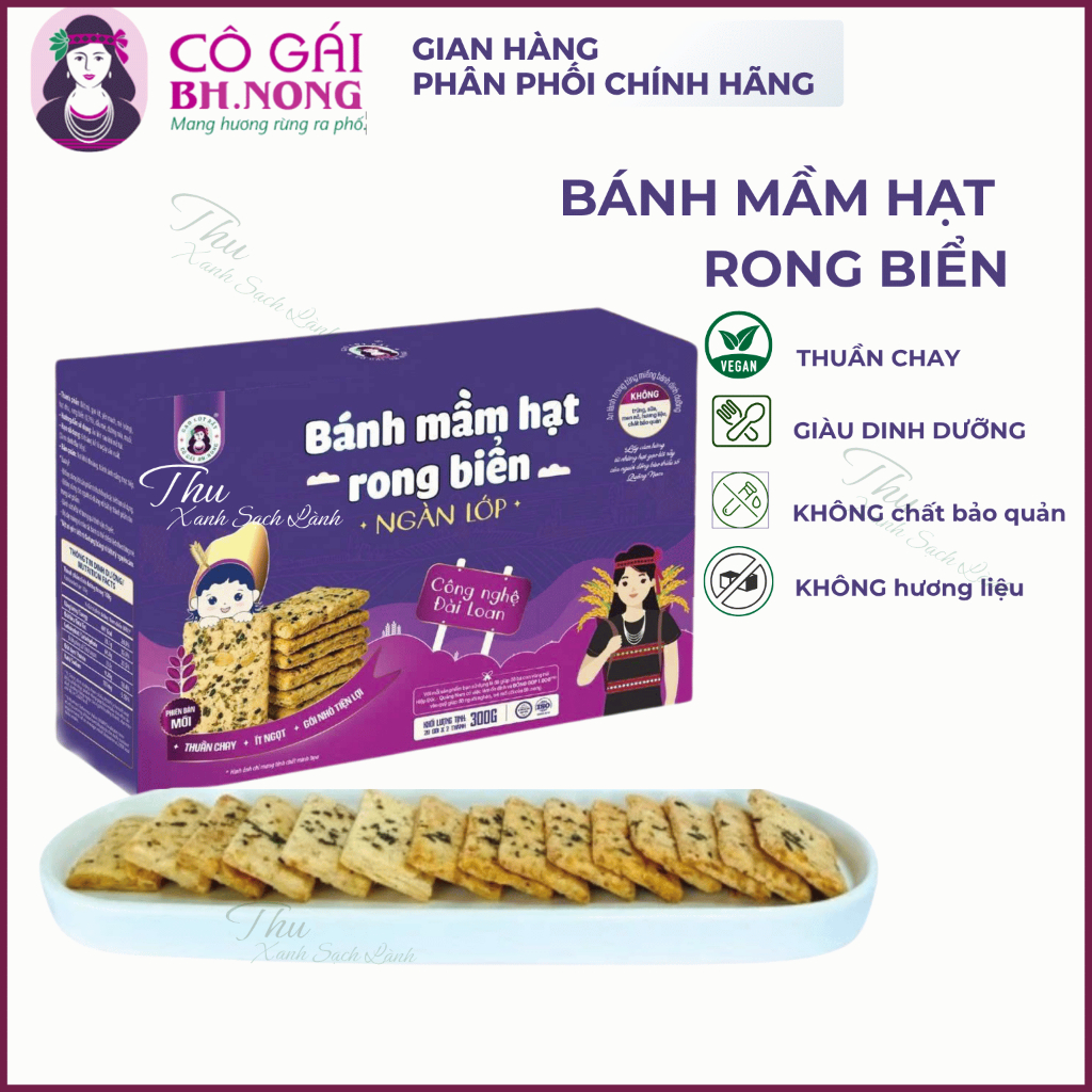 Bánh mầm hạt rong biển BH.Nong thuần chay, bánh dinh dưỡng 300G (20 chiếc) – Cô gái BH.Nong - Thu Xa