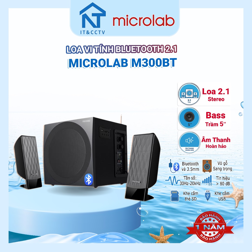 [Chính Hãng] Loa Bluetooth Microlab M300BT 2.1 – Âm Bass Mạnh, Loa Vi Tính Cho PC Laptop TV