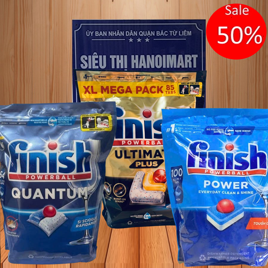[Rẻ Vô Địch] Viên rửa bát Finish Quantum 64V dùng thử, 100 viên finish all in 1 max
