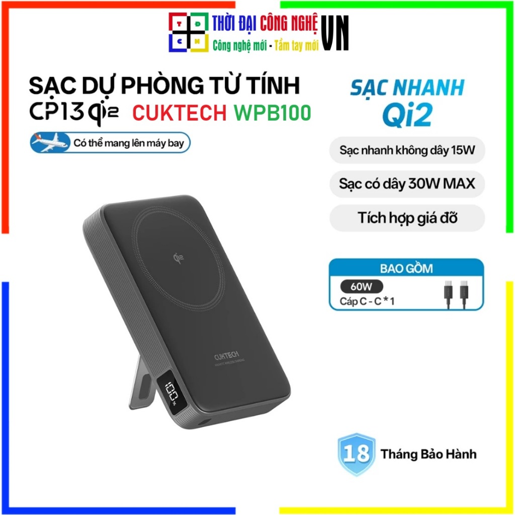 CUKTECH WPB100 Pin Dự Phòng Từ Tính 10000mAh Sạc Nhanh 30W - Pin Sạc Không Dây Cao Cấp Chính Hãng - 