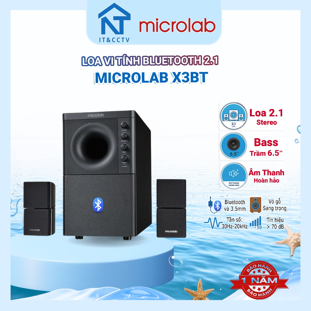 [Microlab Chính Hãng] Microlab X3BT Loa Bluetooth 2.1 – Subwoofer Bass Mạnh, Kết Nối PC, Laptop, TV