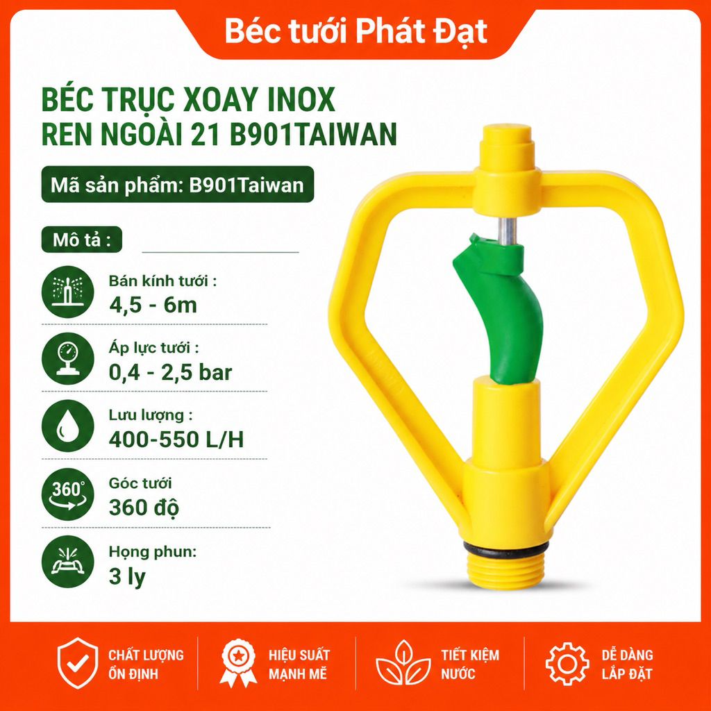 100 Béc 🌱 BÉC TRỤC XOAY INOX REN NGOÀI 21 B901 TAIWAN 🌱