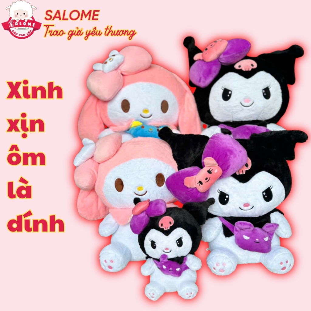 Gấu Bông Con Thỏ Melody Hồng Đeo Túi To Khổng Lồ Có Khóa Kéo Salom, thú bông Melody quà tặng cho bé