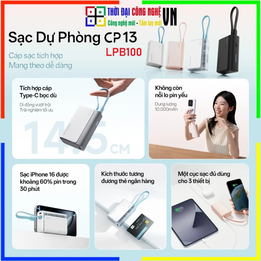 Pin Sạc Dự Phòng Mini Cuktech LPB100 10000mAh 30W - Sạc Nhanh Nhỏ Gọn, Màn Hình Số, Bảo Hành 18 Thán