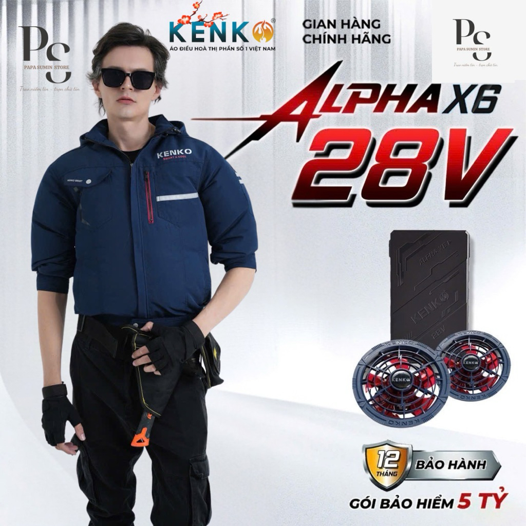 Bộ Áo Điều Hoà Kenko Alpha X6 Công Suất Cực Đại 28V, Pin Dung Lượng Lớn Chạy Liên Tục 5-18H Áo Kaki 