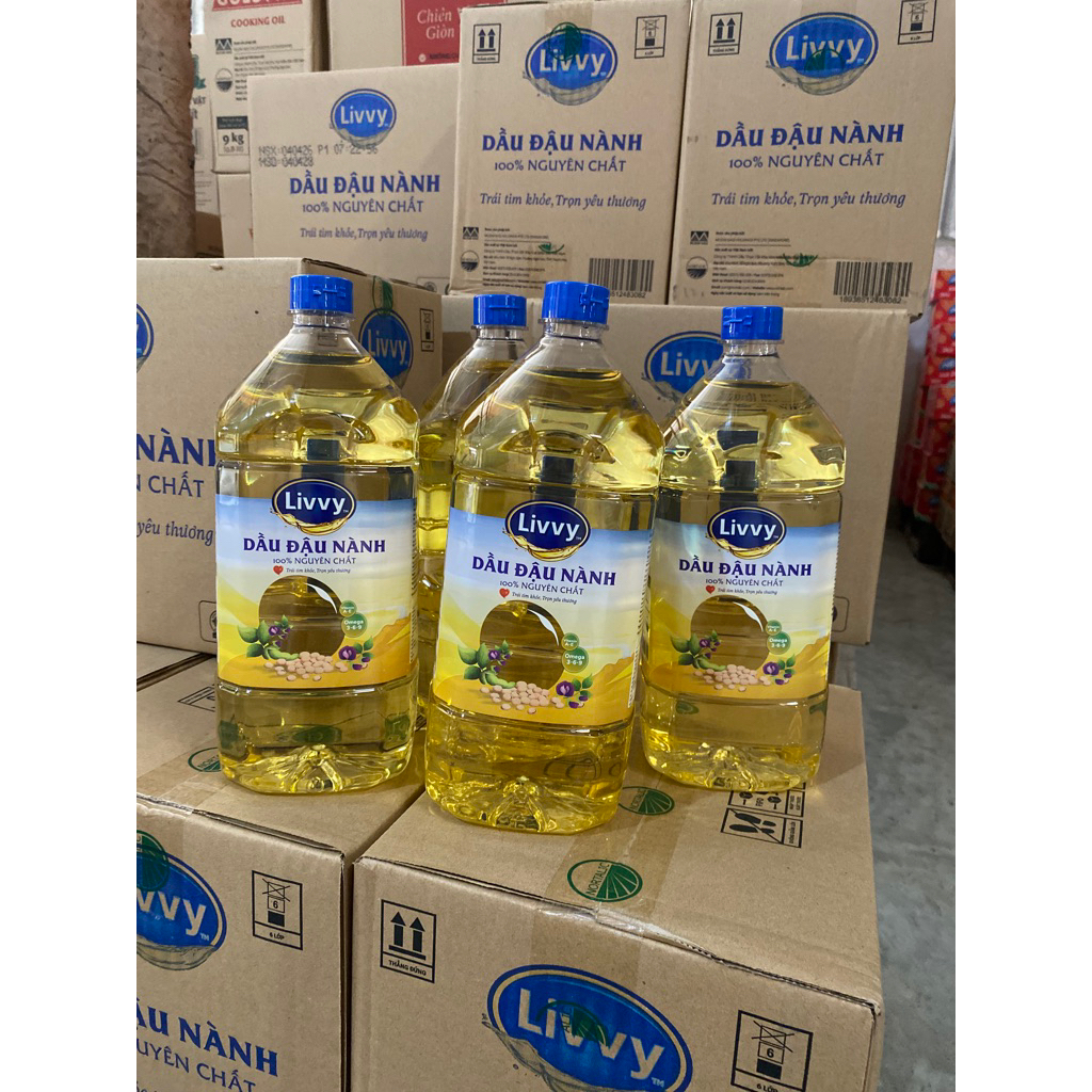 Thùng 6 Can Dầu Đậu Nành Livvy Can 1 Lít/2 Lít