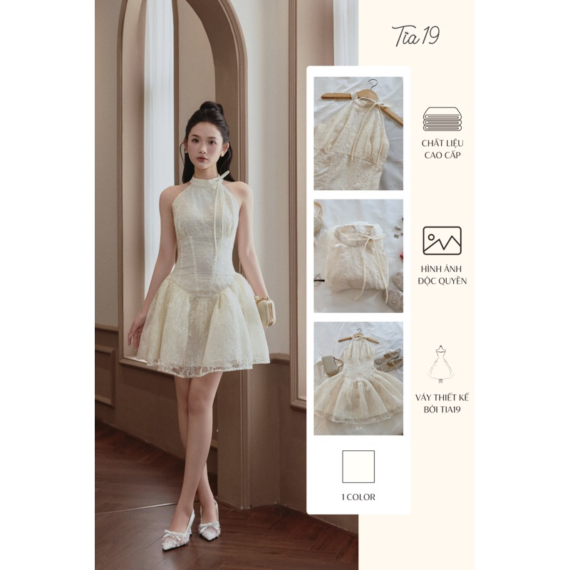 TIA19 Váy hoa cổ yếm thiết kế Jade Dress. Đầm be cổ yếm thiết kế