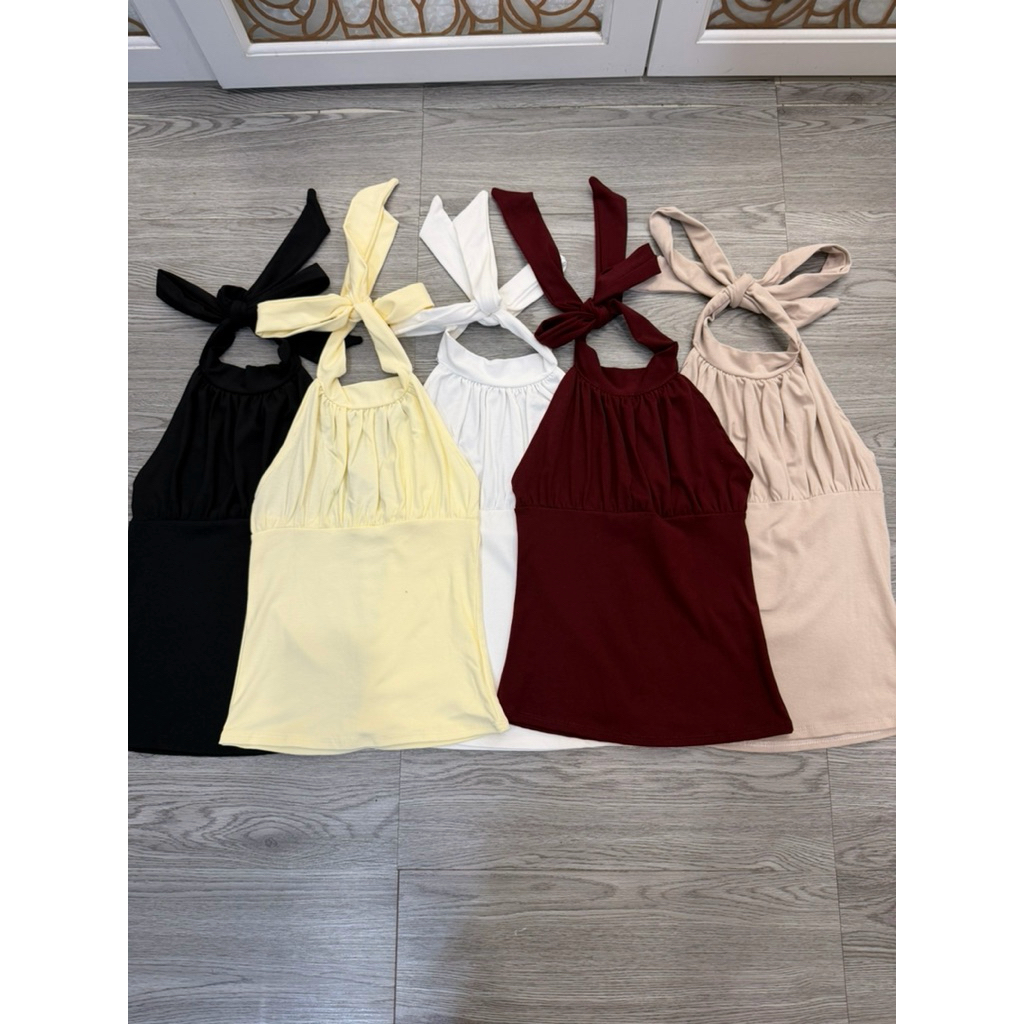 Áo Thun Cổ Yếm Nhún Ngực Xếp Li Thắt Nơ thời trang tiểu thư ôm body cho Nữ A56 | BigBuy360 - bigbuy360.vn
