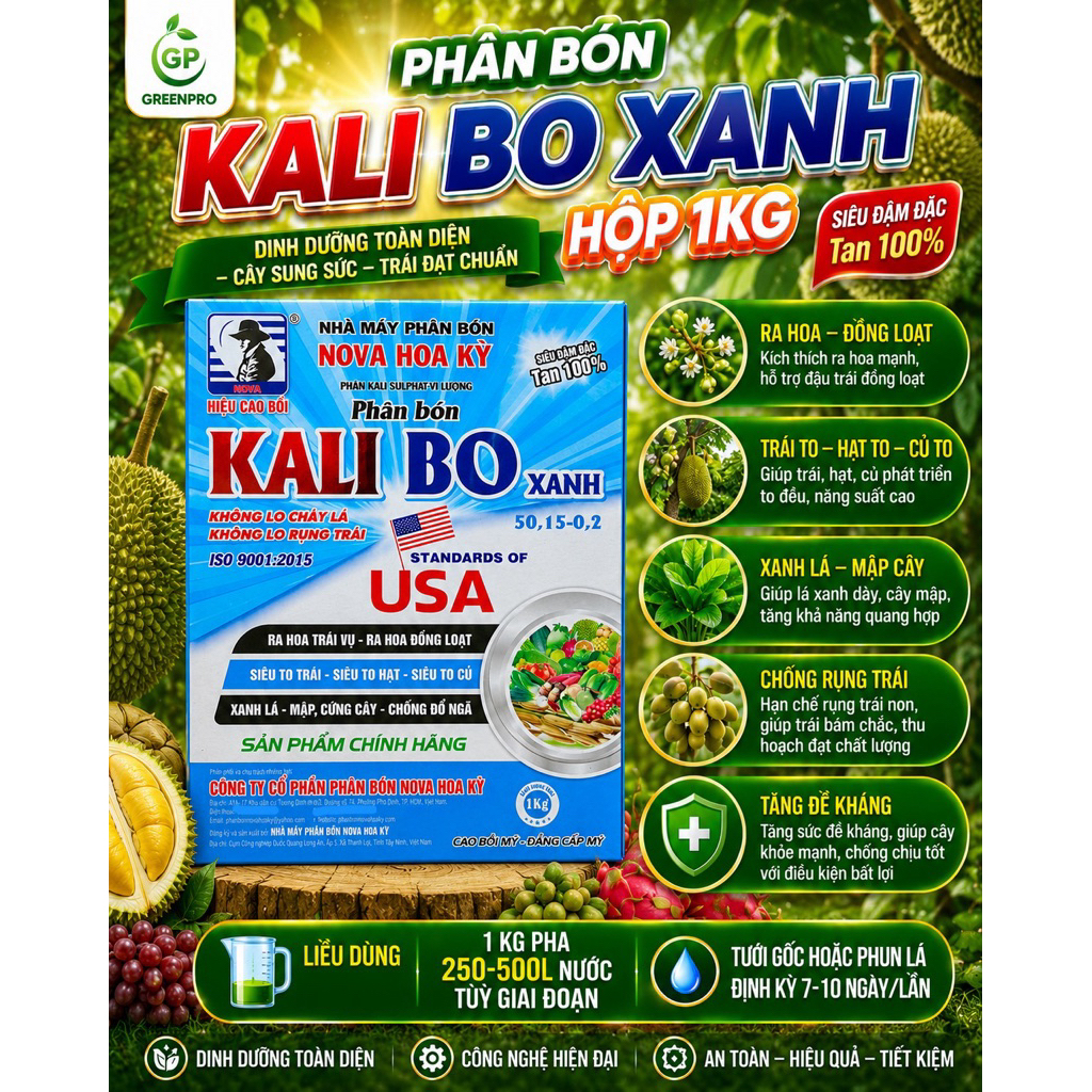 KALI BO XANH +TE NOVA HOA KỲ CAO BỒI MỸ HỘP 1KG KALI BO SULPHAT