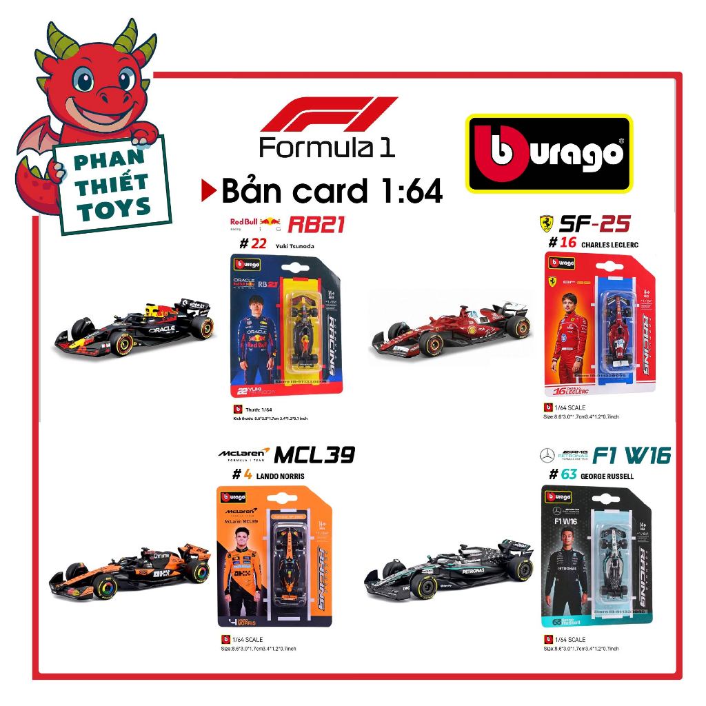 Mô hình xe đua F1 2025 Oracle Red Bull Racing RB21 Bahrain GP tỉ lệ 1:64 Bburago bản card