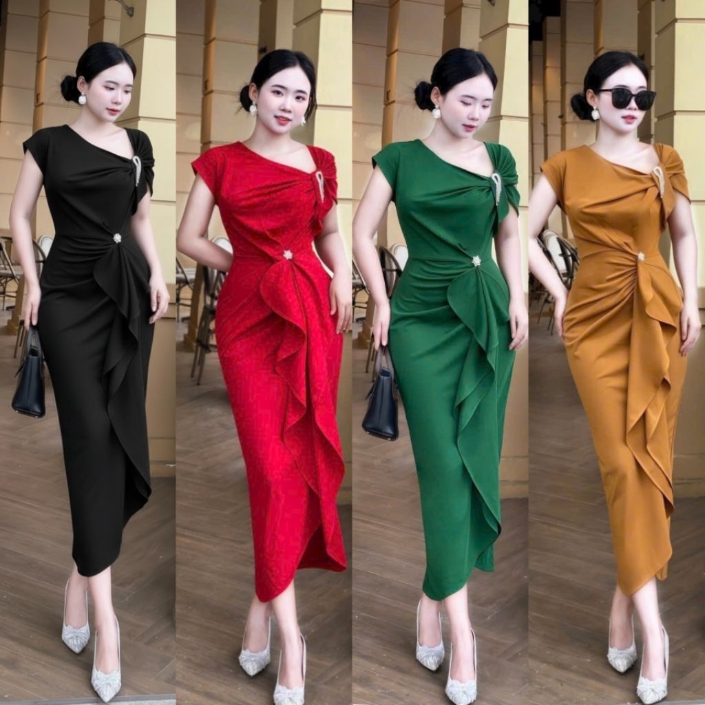 Đầm váy dự tiệc nhún bèo đầm dạ hội dự tiệc