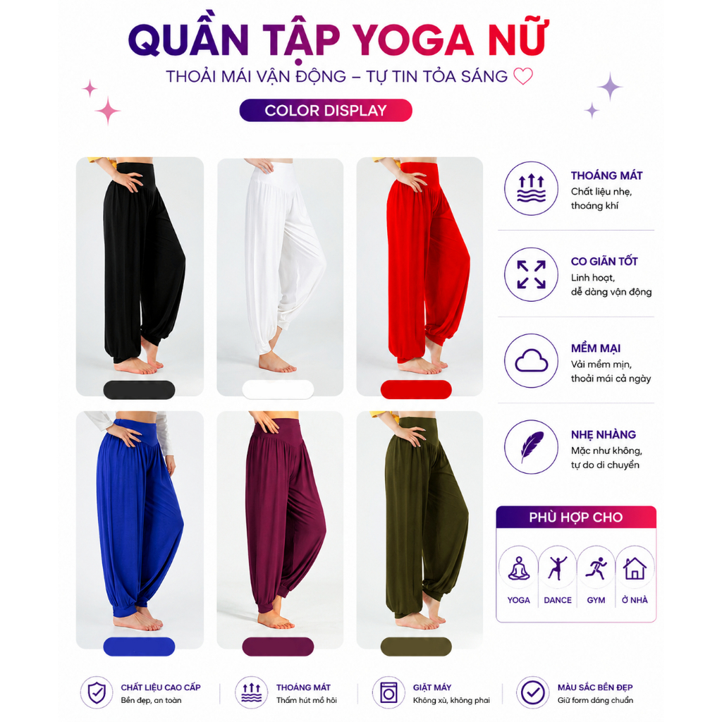 Quần alibaba nữ tập Yoga Gym mặc nhà co giãn 4 chiều Hàng sẵn