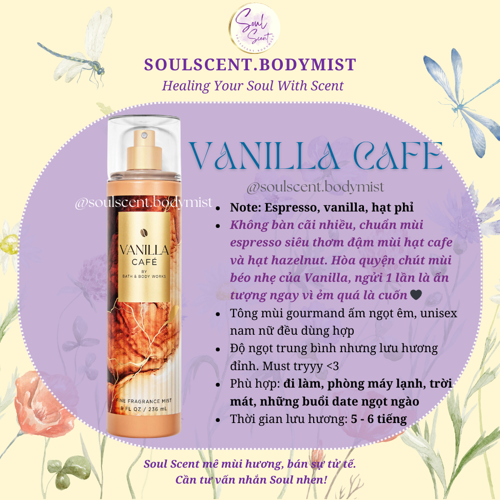 VANILLA CAFE Body mist xịt thơm nước hoa toàn thân Bath & Body Works (AUTH Mỹ) | Soul Scent