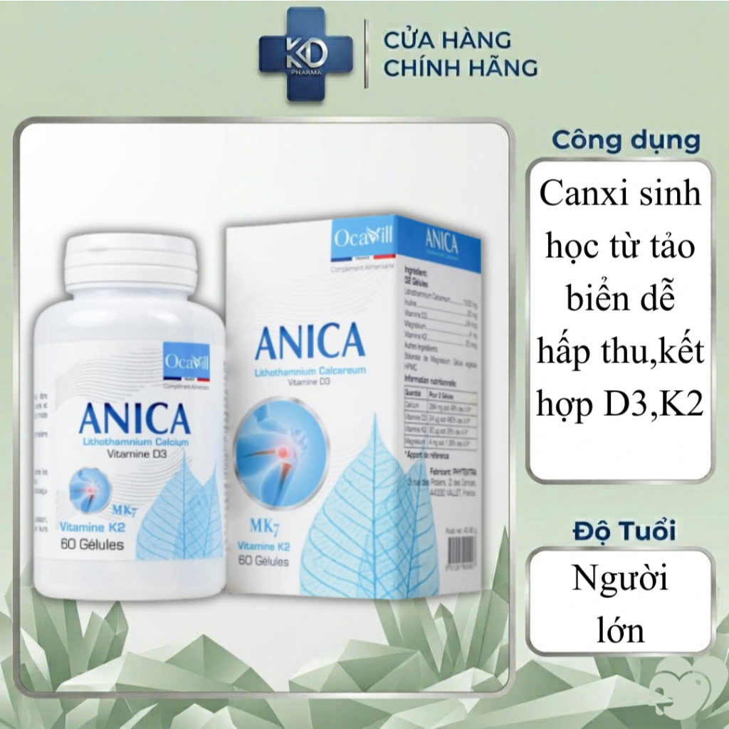 Viên uống bổ sung Canxi và Vitamin D3, K2, giúp xương chắc khỏe Anica Ocavill (60 viên)