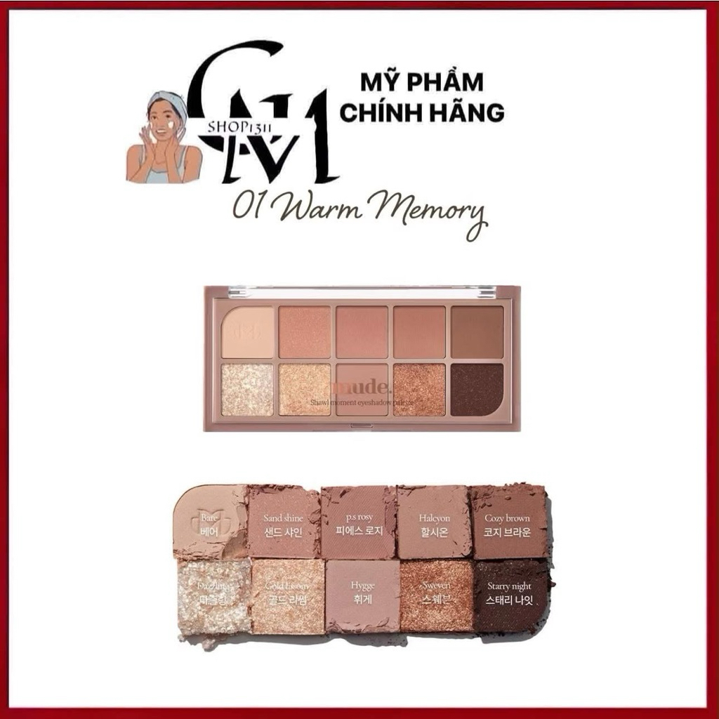 [date 11/2027] Bảng phấn mắt mude 10 màu nhũ lấp lánh Shawl Moment Eyeshadow Palette (110g)