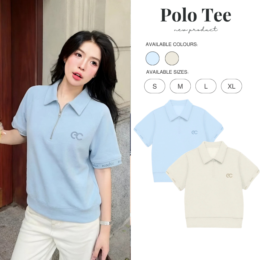 Áo Polo MONARQUE ECOCHIC Logo Cao Su Bo Gấu Nhẹ Bo Tay Rib Dệt Chữ Chính Hãng Unisex Nam Nữ Định Lượ