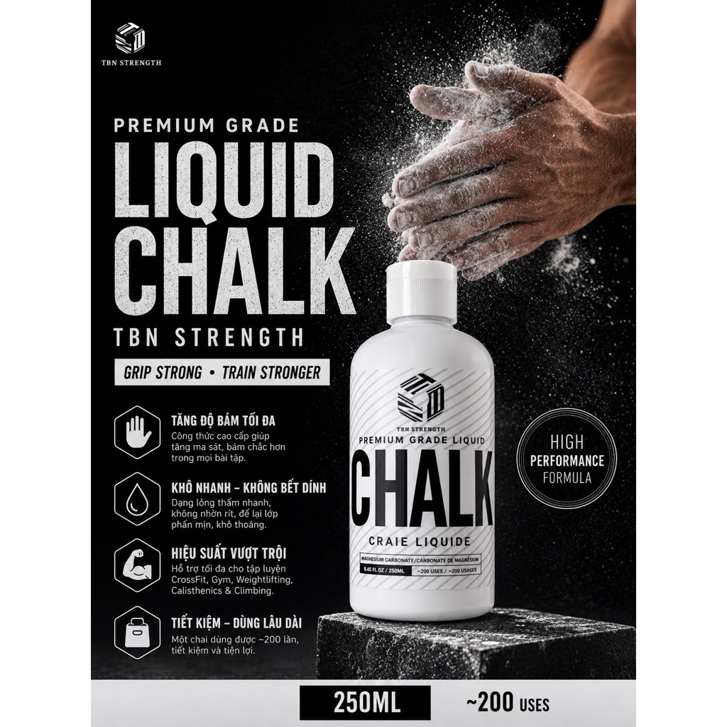 Phấn Nước Tập Gym Powerlifting, 250ml Loại Đặc Cao Cấp TBN - Liquid Chalk ,cầu lông, tập gym, leo nú