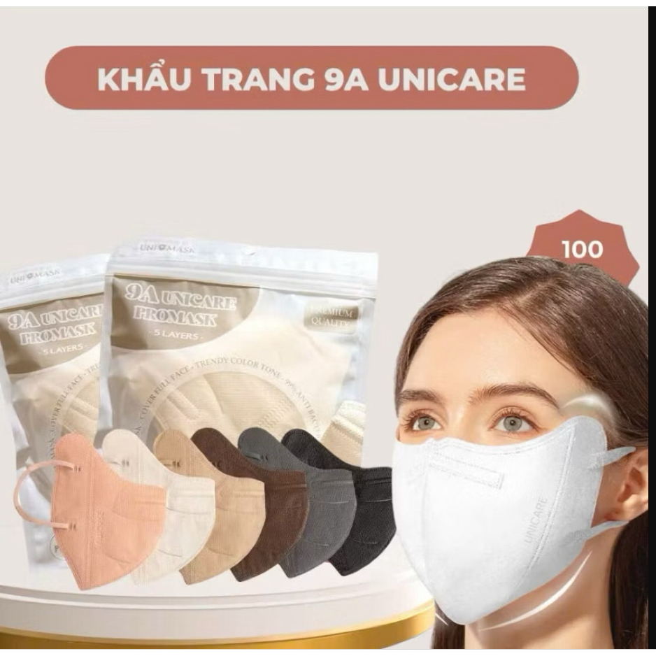 UNICARE Combo 120 Chiếc Khẩu trang 9A Unicare che kín mặt, Khẩu trang kháng khuẩn cao cấp