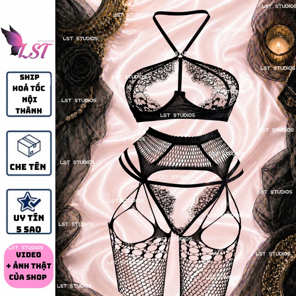 QR19976 Nội Y Cổ Yếm Đáp Ren Mềm Mại Có BIGSIZE [Black Rose Seduction] Đồ Lót Ren Thiêu Đốt Gợi Cảm | BigBuy360 - bigbuy360.vn